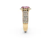 Fancy Pink Oval Cut Diamond Halo Ring Set in Yellow gold with Pavé Band and Raised Center Setting