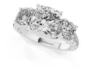 Cushion Cut Three Stone Engagement Ring Setting | Accented Shoulders | Platinum