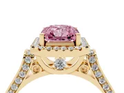 Radiant Cut Halo Engagement Ring Setting for a Fancy Pink Lab-Grown Diamond | Pavé Panel Shoulders | Yellow Gold