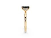 Fancy Black Emerald Cut Diamond Solitaire Ring Set in Yellow gold with Thin Band and Prong Setting