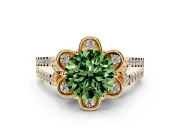 Round Floral Halo Engagement Ring Setting for a Fancy Green Lab-Grown Diamond | Pavé Split Shank | Yellow Gold