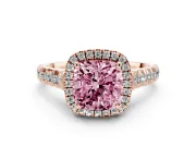 Cushion Cut Accented Halo Engagement Ring Setting for a Fancy Pink Lab-Grown Diamond | Rose Gold