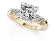 Princess Cut Diamond Five-Stone Prong Set Engagement Ring Set in Yellow gold with Channel Band