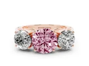 Round Engagement Ring Setting for a Fancy Pink Lab-Grown Diamond | Three Stone | Rose Gold