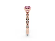 Fancy Pink Cushion Cut Diamond Solitaire Engagement Ring Set in Rose gold with Milgrain Bezel Accent Band