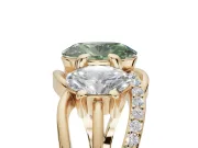 Oval Three Stone Split Shank Engagement Ring Setting for a Fancy Green Lab-Grown Diamond | Matching Sides | Yellow Gold