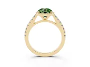 Fancy Green Round Cut Diamond Halo Engagement Ring Set in Yellow gold with Pavé Band and Prong Setting