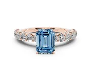 Emerald Cut Shared Prong Engagement Ring Setting for a Fancy Blue Lab-Grown Diamond | Rose Gold