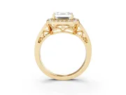 Asscher Cut Vintage Halo Engagement Ring Setting | Channel-Set Split Shank | Yellow Gold