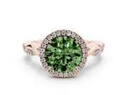 Round Halo Engagement Ring Setting for a Fancy Green Lab-Grown Diamond | Pavé Twist Band | Rose Gold