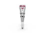 Fancy Pink Asscher Cut Diamond Split Shank Ring Set in Platinum with Pavé Band and Prong Setting