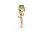 Cushion Cut Leaf Halo Engagement Ring Setting for a Fancy Green Lab-Grown Diamond | Yellow Gold