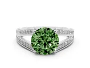 Fancy Green Round Cut Diamond Split Shank Ring Set in Platinum with Pavé Band and Prong Setting