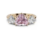 Heart-Shaped Three Stone Engagement Ring Setting for a Fancy Pink Lab-Grown Diamond | Plain Band | Yellow Gold