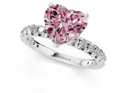 Fancy Pink Heart Cut Diamond Pavé Solitaire Ring Set in Silver with Round Band and Prong Setting