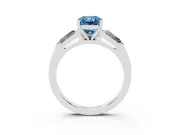 Fancy Blue Radiant Cut Diamond Solitaire Ring Set in Silver with Tapered Baguette Side Stones and Prong Setting