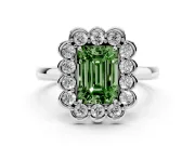 Emerald Cut Halo Engagement Ring Setting for a Fancy Green Lab-Grown Diamond | Sterling Silver - Design NV-24719