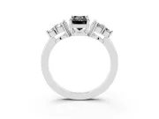 Fancy Black Emerald Cut Diamond Solitaire Ring Set in White gold with Cluster Accents on Each Side