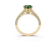 Round Vintage Hidden Halo Engagement Ring Setting for a Fancy Green Lab-Grown Diamond | Milgrain Pave Band | Yellow Gold