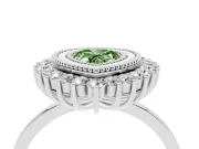 Fancy Green Pear Cut Diamond Halo Ring Set in Silver with Milgrain Edge and Round Prong Setting