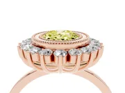 Fancy Yellow Oval Cut Diamond Halo Ring Set in Rose gold with Milgrain Edge and Round Prong Setting