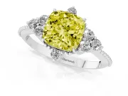 Cushion Cut Cluster Engagement Ring Setting for a Fancy Yellow Lab-Grown Diamond | Beaded Edges | Sterling Silver