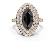 Fancy Black Marquise Lab-Grown Diamond Double Halo Statement Ring Set in Rose Gold with Pavé Band