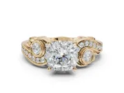 Cushion Cut Vintage Swirl Engagement Ring Setting | Bezel Side Accents | Yellow Gold