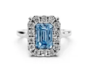 Emerald Cut Claw Corner Halo Engagement Ring Setting for a Fancy Blue Lab-Grown Diamond | Plain Band | Sterling Silver