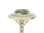 Radiant Cut Double Halo Engagement Ring Setting for a Fancy Green Lab-Grown Diamond | Pave Shoulders | Yellow Gold