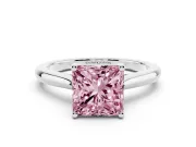 Fancy Pink Princess Cut Diamond Solitaire Ring Set in White gold with Cathedral Band and Prong Setting