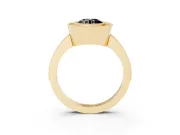Fancy Black Round Cut Diamond Halo Engagement Ring Set in Yellow gold with Pavé Band and Round Halo Stones