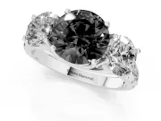 Round Three Stone Engagement Ring Setting for a Black Center | Accented Shoulders | White Gold