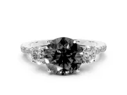 Round Three Stone Engagement Ring Setting for a Black Center | Pavé Shoulders | White Gold