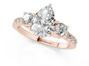 Pear-Shaped Three Stone Pavé Engagement Ring Setting | Round Side Stones | Rose Gold