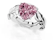 Fancy Pink Heart Cut Diamond Leaf-Inspired Engagement Ring Set in Platinum with Round Accents