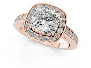 Cushion Cut Framed Halo Engagement Ring Setting | Graduated Pavé Band | Rose Gold