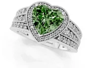 Fancy Green Heart Cut Diamond Halo Ring Set in Silver with Accent Split Shank and Prong Setting