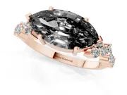 Marquise Scattered Accent Engagement Ring Setting for a Black Center | Slim Band | Rose Gold