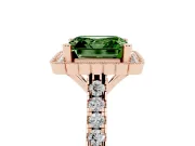 Fancy Green Asscher Cut Diamond Milgrain Floral Halo Engagement Ring Set in Rose gold with Pavé Band