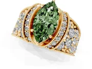 Marquise Vintage Pave Engagement Ring Setting for a Fancy Green Lab-Grown Diamond | Milgrain Edges | Yellow Gold