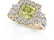 Cushion Cut Halo Engagement Ring Setting for a Fancy Yellow Lab-Grown Diamond | Graduated Channel Band | Yellow Gold
