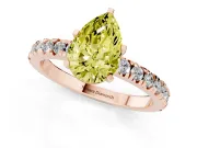 Fancy Yellow Pear Cut Diamond Pavé Band Solitaire Set in Rose gold with Prong Setting