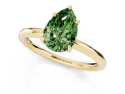 Fancy Green Pear Cut Diamond Solitaire Ring Set in Yellow gold with Thin Band and Prong Setting