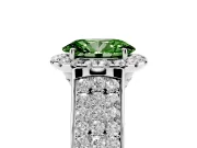Fancy Green Oval Cut Diamond Halo Ring Set in Platinum with Pavé Band and Raised Center Setting