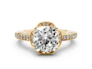 Cushion Cut Floral Pavé Engagement Ring Setting | Petal Accents | Yellow Gold