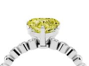Fancy Yellow Heart Cut Diamond Solitaire Engagement Ring Set in Silver with Bezel Accents on Beaded Band