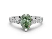Pear-Shaped Pavé Solitaire Engagement Ring Setting for a Fancy Green Lab-Grown Diamond | Crossover Gallery | Platinum
