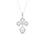 Round Lab-Grown Diamond Graduated Filigree Cross Pendant Necklace | Milgrain Edges | White Gold