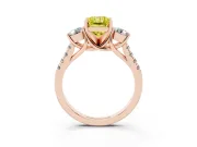 Fancy Yellow Three-Stone Radiant Cut Diamond Pavé Band Ring Set in Rose gold with Prong-Set Trio